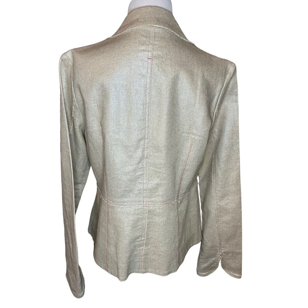 True Meaning Women’s Blazer Sz 12 Shimmery Gold Linen Blend Raw Hem Jacket - Picture 3 of 9